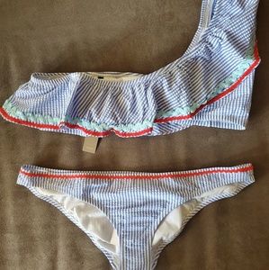 J Crew  Seersucker Lowrider Bikini with Rickrack